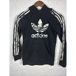Adidas Kids Hoodie 9-10Y Black Logo Graphic Pullover Sweatshirt